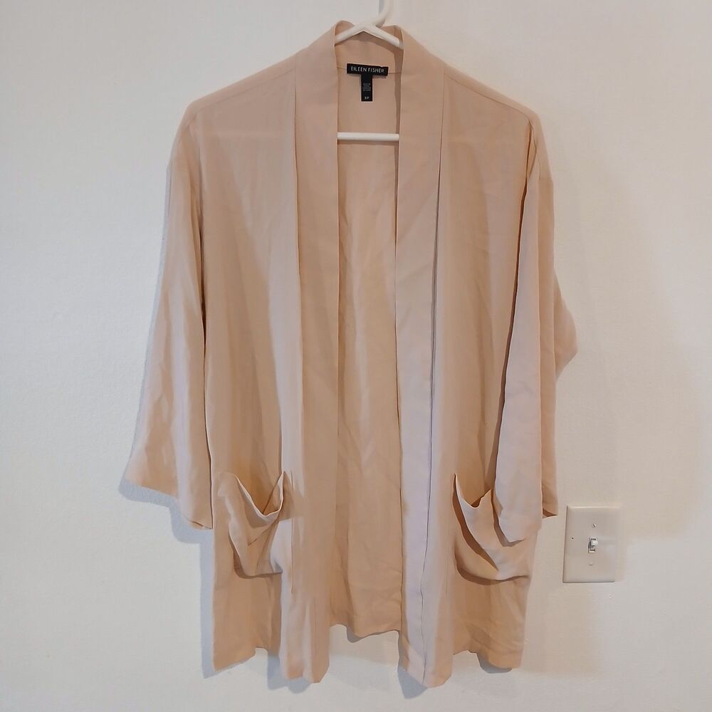 Eileen Fisher 100% Silk Georgette Crepe Powder Kimono Jacket Sz S Orig.$458